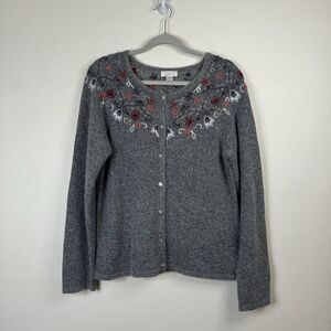 Christopher Banks Silk Embroidered Button Cardiagan Sweater Womens Large Cottage